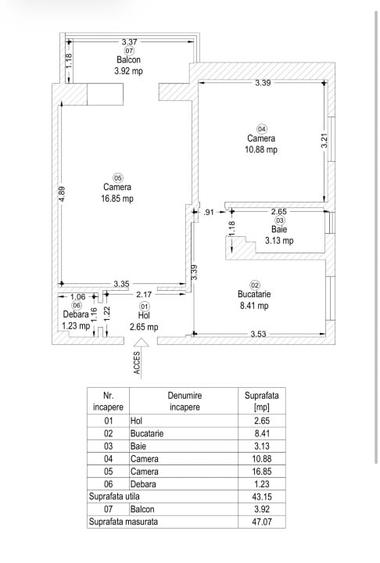 Apartament cu 2 camere decomandat, mobilat în Complex Studențesc