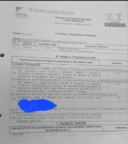 Teren de 1000 mp, în Vânători