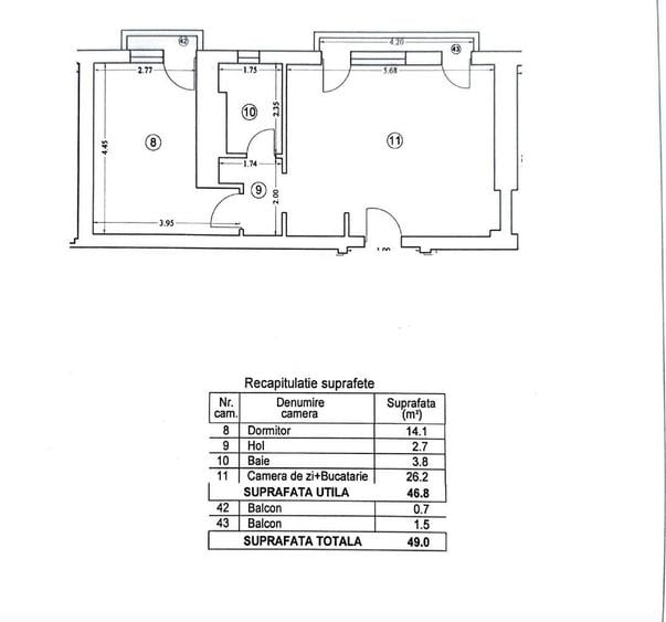 Apartament cu 2 camere semidecomandat în Fundeni