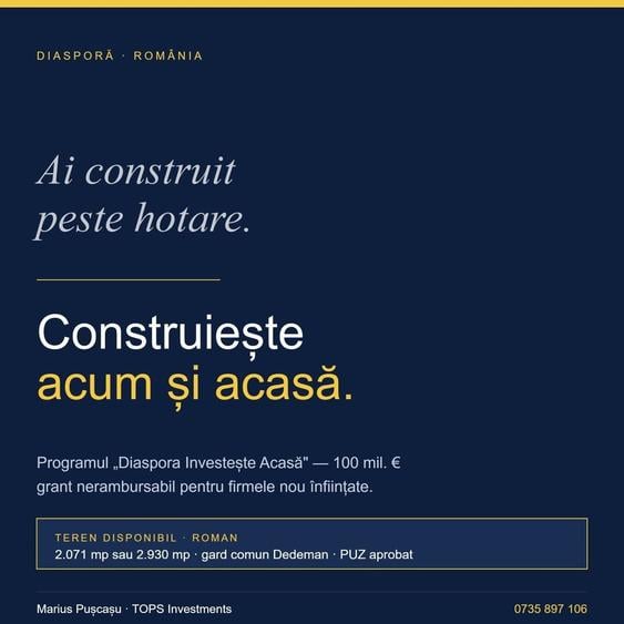 Teren Construcții intravilan de 2930 mp, în Nord