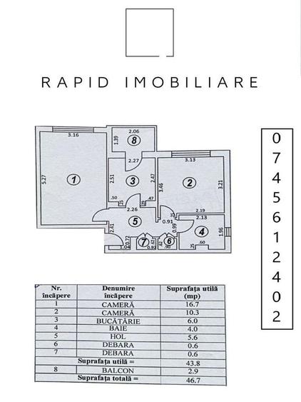 Apartament cu 2 camere decomandat, mobilat în Siderurgiștilor