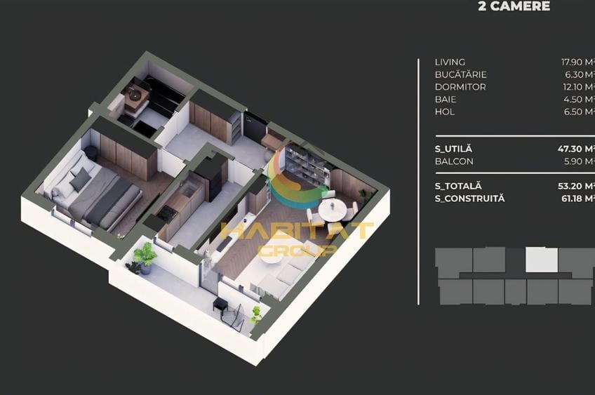 Apartament cu 2 camere decomandat în Berceni
