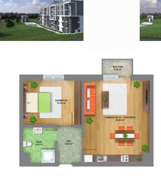 Apartament cu 2 camere decomandat în Băile Felix