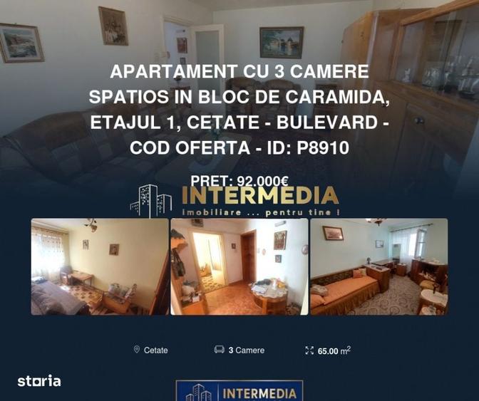 Apartament cu 3 camere decomandat în Cetate