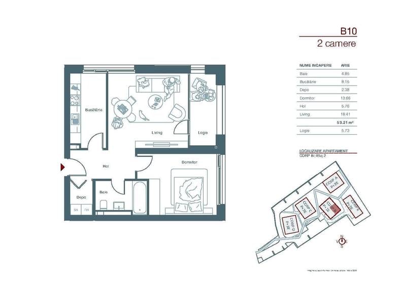 Apartament cu 2 camere decomandat în Central