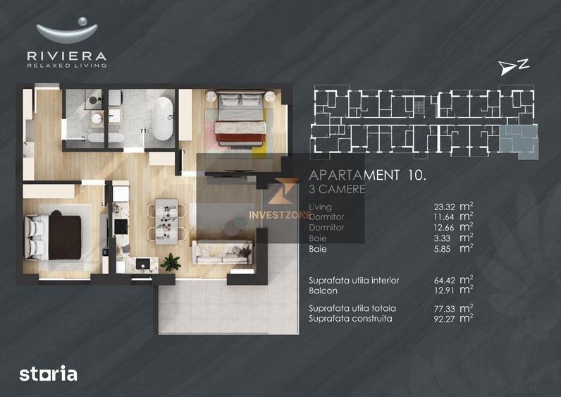 Apartament cu 3 camere în Central