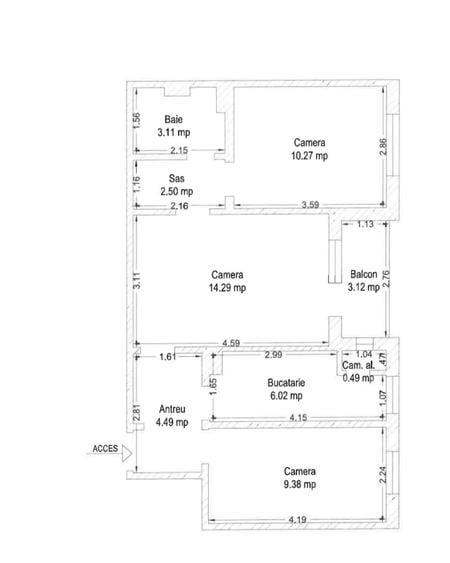 Apartament cu 3 camere în Sud