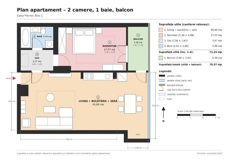 Apartament cu 2 camere în Grozăvești