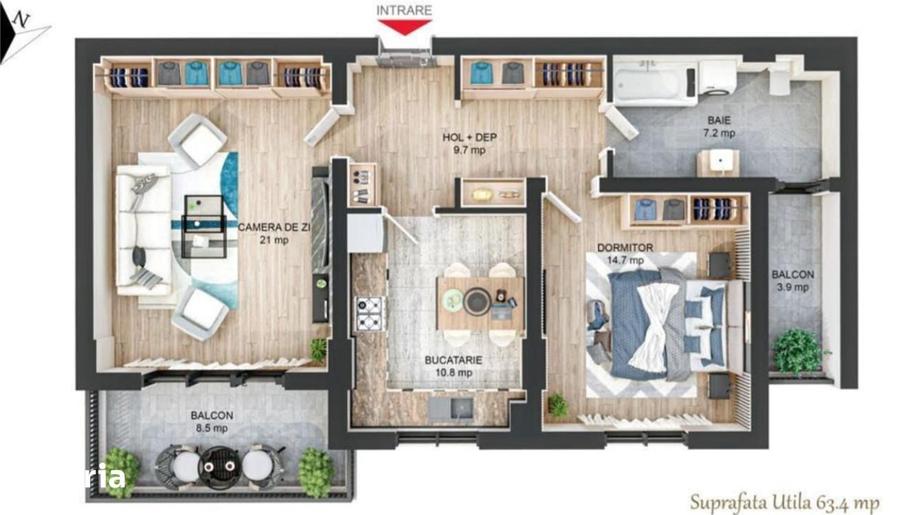 Apartament cu 2 camere decomandat în Țiglari