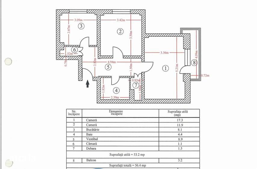 Apartament cu 2 camere în Tineretului