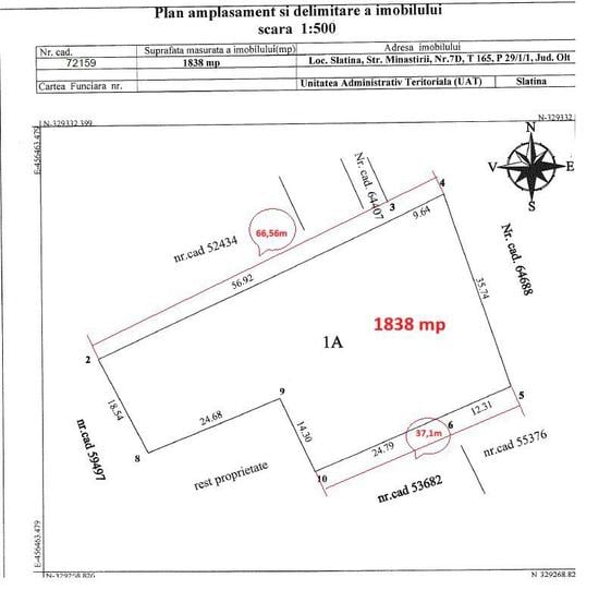 Teren intravilan 1838 mp, D=18,54m, str.Manastirii nr.7D, ultracentral - 1