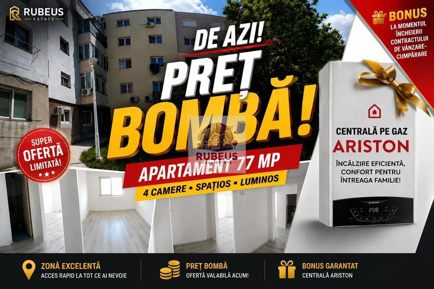 🔥 PREȚ BOMBĂ! 4 CAMERE | 77 MP | CENTRALĂ ARISTON BONUS - 18