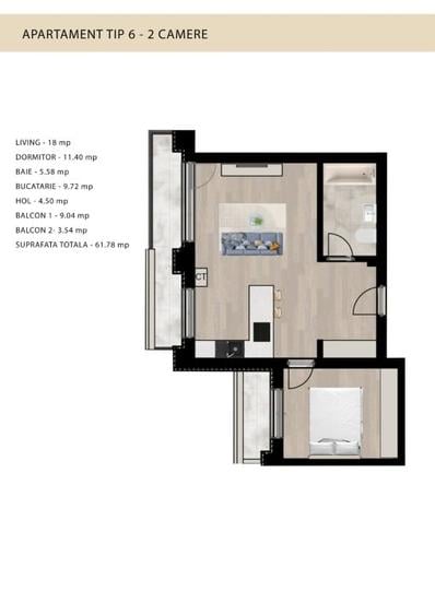 Apartament cu 2 camere decomandat în Cornitoiu