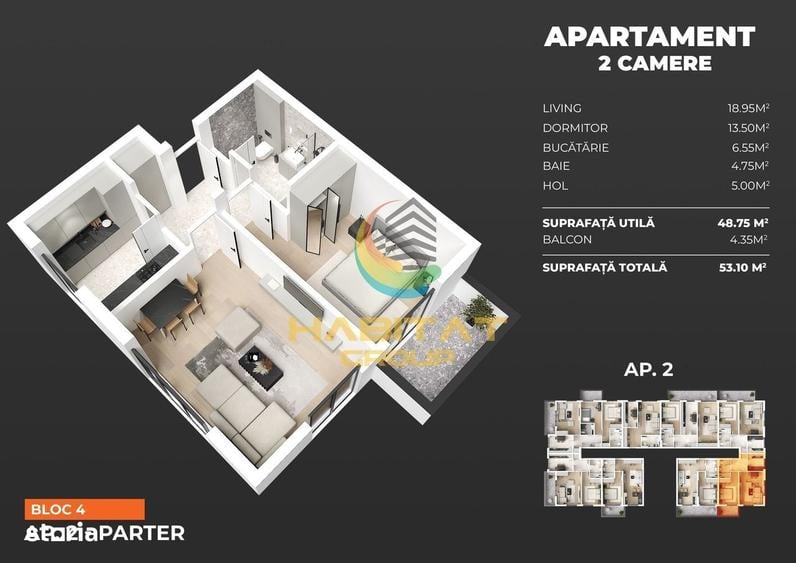 Apartament cu 2 camere în Vest