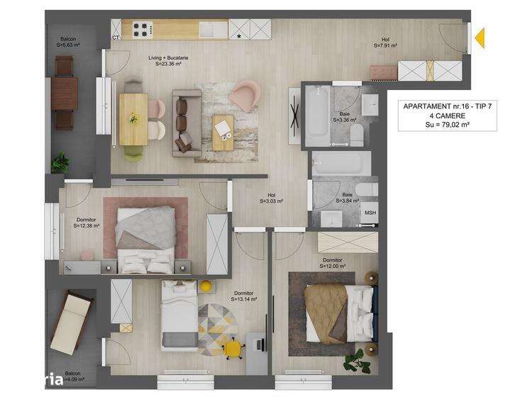 Apartament cu 4 camere decomandat în Șelimbăr