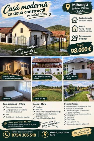 Casă cu 3 camere în Mihăești