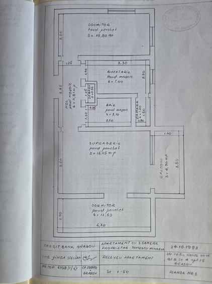 Apartament cu 2 camere nedecomandat în Centrul Civic