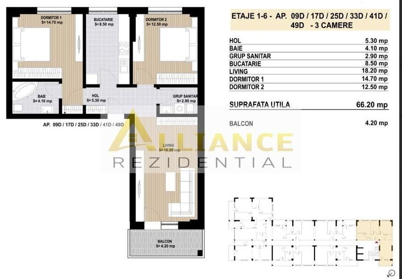 Apartament cu 3 camere decomandat în Berceni