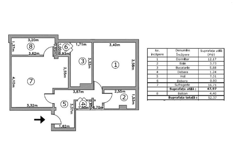 Apartament cu 2 camere decomandat în Micro 20