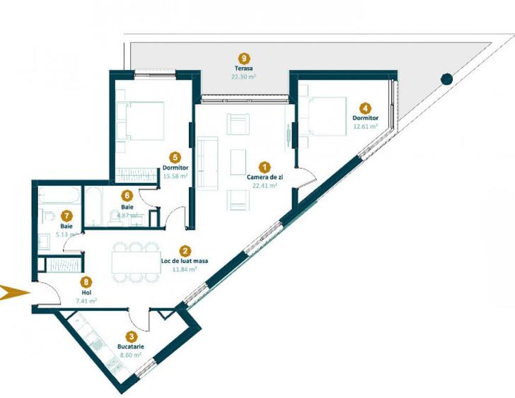Apartament cu 3 camere semidecomandat în Între Lacuri