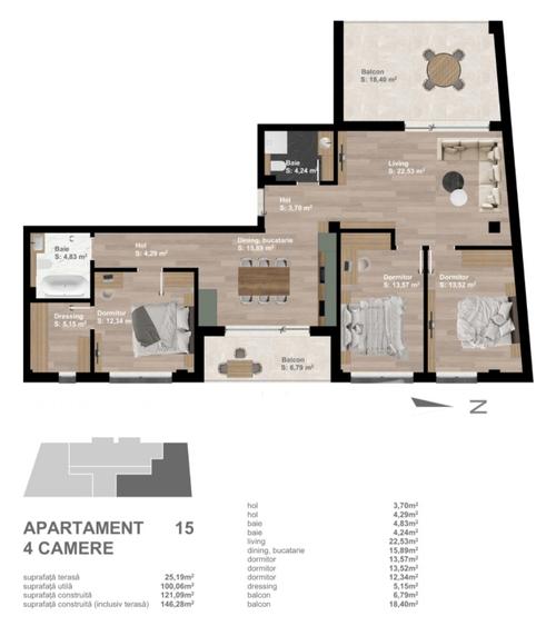 Apartament cu 4 camere semidecomandat în Someșeni