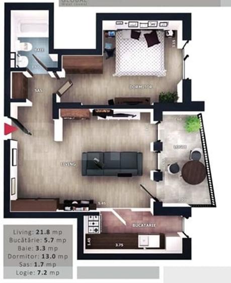 Apartament cu 2 camere semidecomandat în Florești