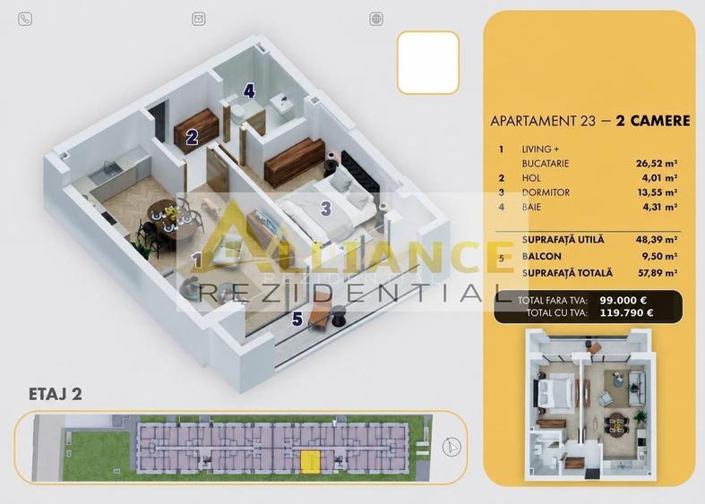 Apartament cu 2 camere decomandat în Central