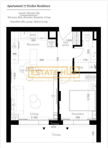Apartament cu 2 camere, mobilat în Florești