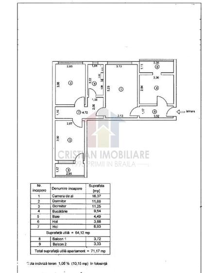 Apartament cu 3 camere în Viziru 1