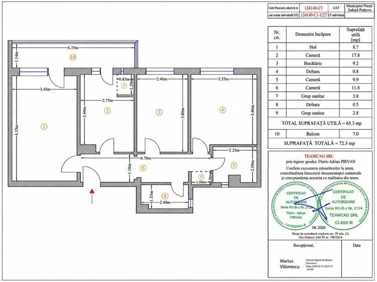 Apartament cu 3 camere decomandat în Republicii