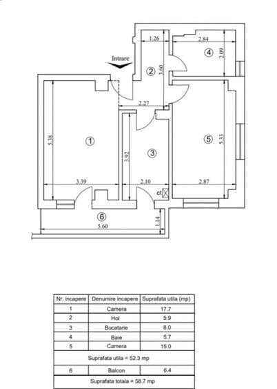 Apartament cu 2 camere decomandat în Est