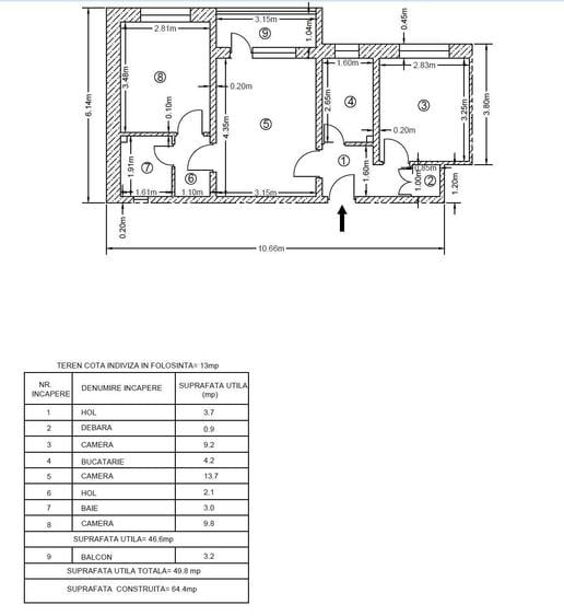 Apartament cu 3 camere semidecomandat în Central