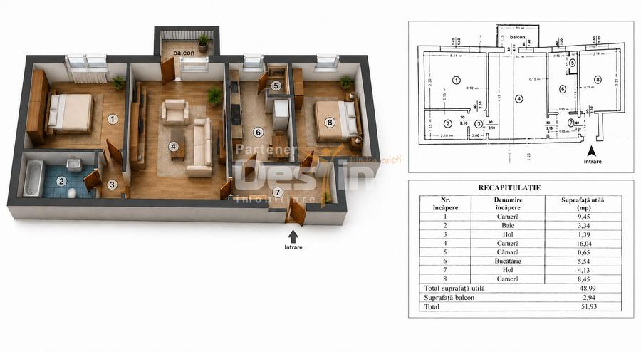 Apartament TĂTĂRAȘI SUD, 3 camere, Semidecomandat, an 1978, 50 mp utili, etaj 3 - 11