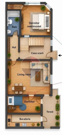Apartament cu 3 camere în Nord