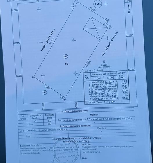 Teren Construcții intravilan de 302 mp, în Apusului