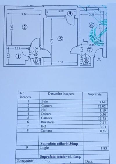 Apartament cu 2 camere semidecomandat în Brotăcei