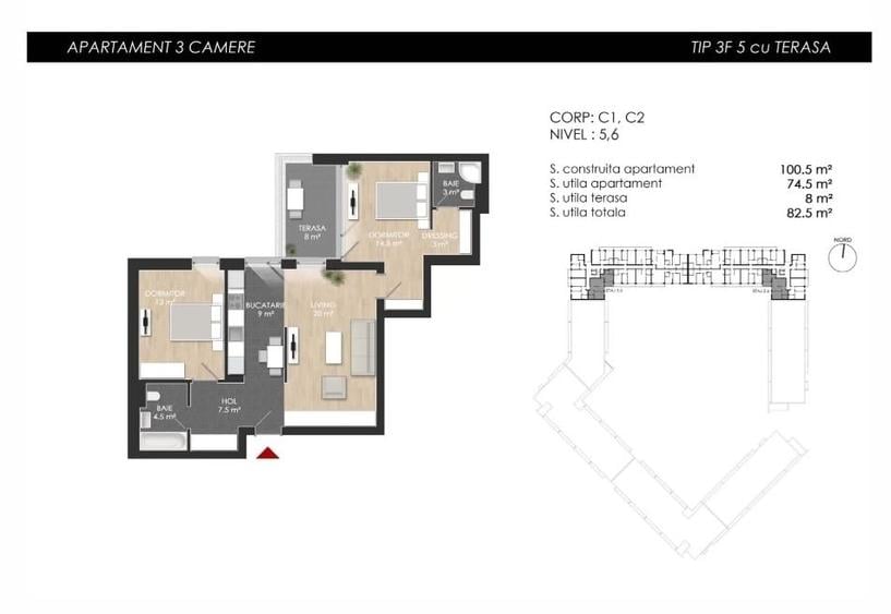 Apartament cu 3 camere semidecomandat în Străulești