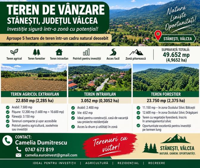 Teren extravilan de 49652 mp, în Stănești