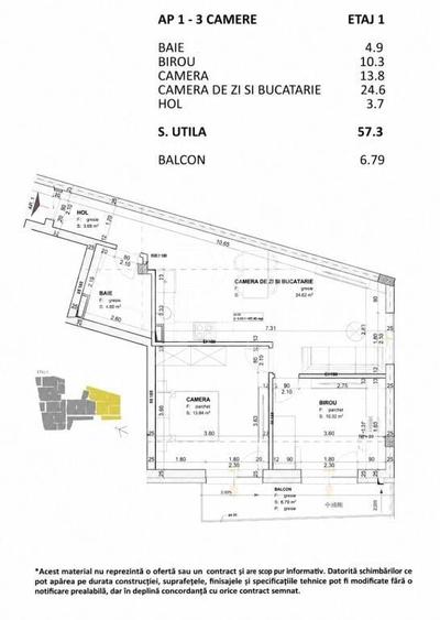 Apartament cu 3 camere semidecomandat în Central
