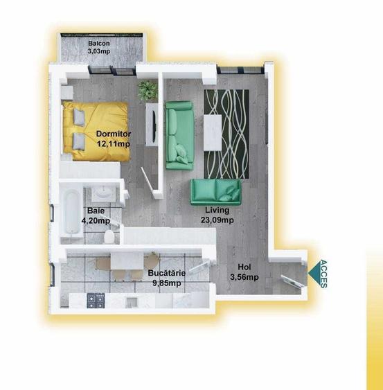 Apartament cu 2 camere decomandat în Central