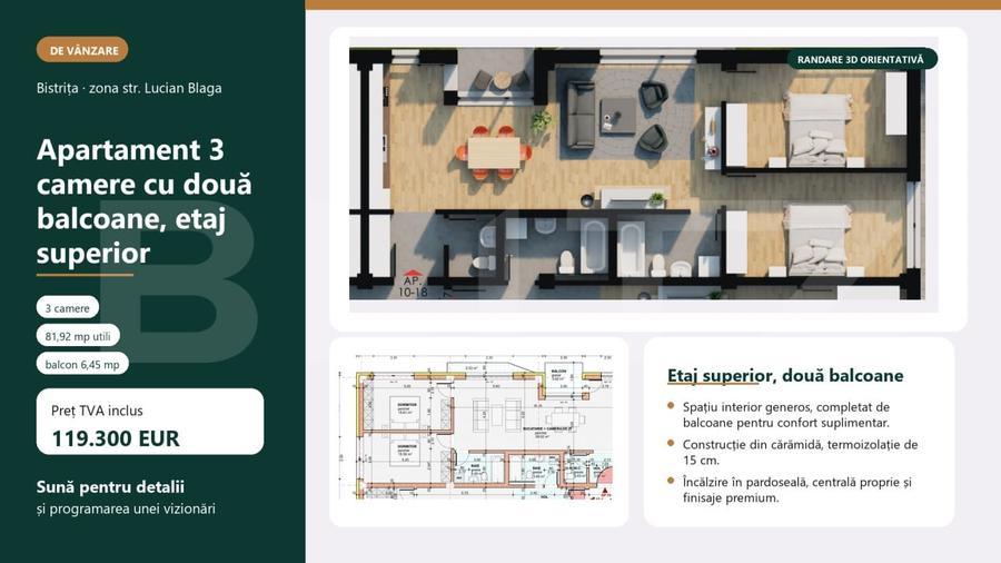 Apartament cu 3 camere semidecomandat în Calea Moldovei