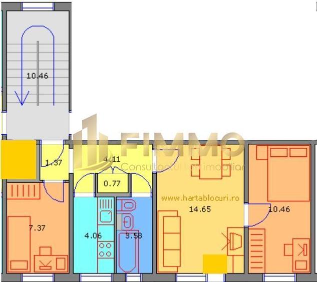 Apartament cu 3 camere nedecomandat, mobilat în George Enescu