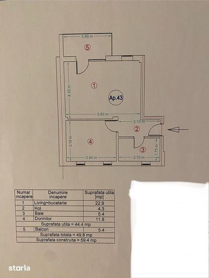 Apartament cu 2 camere în Gării