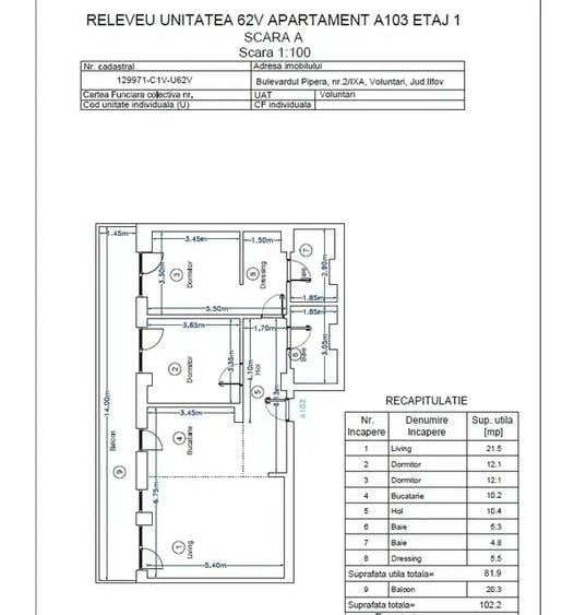 Apartament cu 3 camere decomandat, mobilat în Voluntari