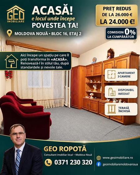 Apartament cu 3 camere semidecomandat, mobilat în Nord