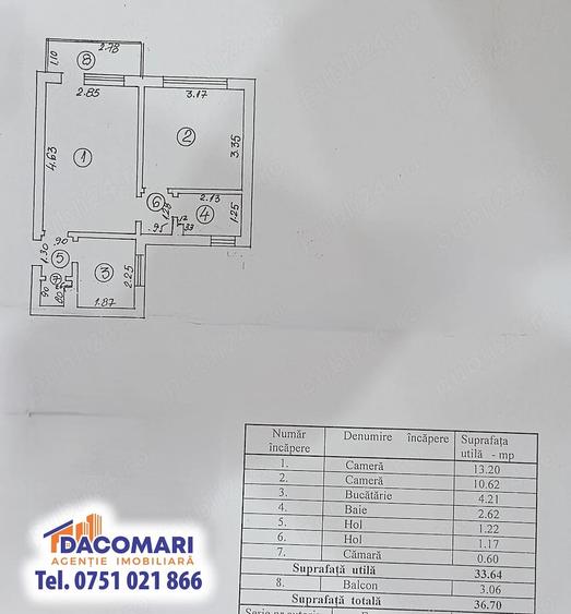 Apartament cu 2 camere semidecomandat în Micro 19