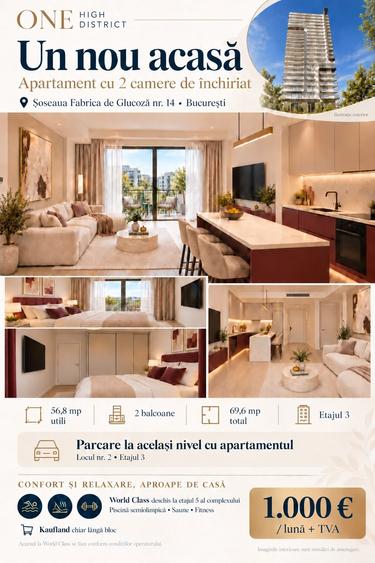 Apartament cu 2 camere semidecomandat în Pipera