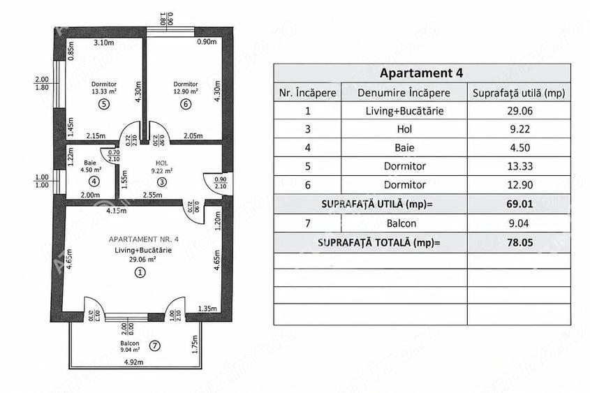 Apartament cu 3 camere decomandat în Sud