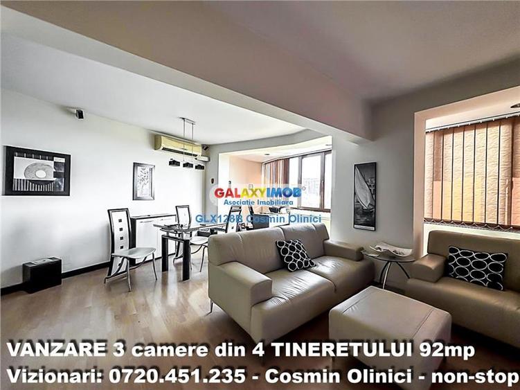 Apartament cu 3 camere semidecomandat, mobilat în Tineretului