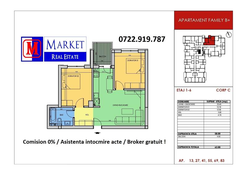 Apartament cu 3 camere nedecomandat în Central